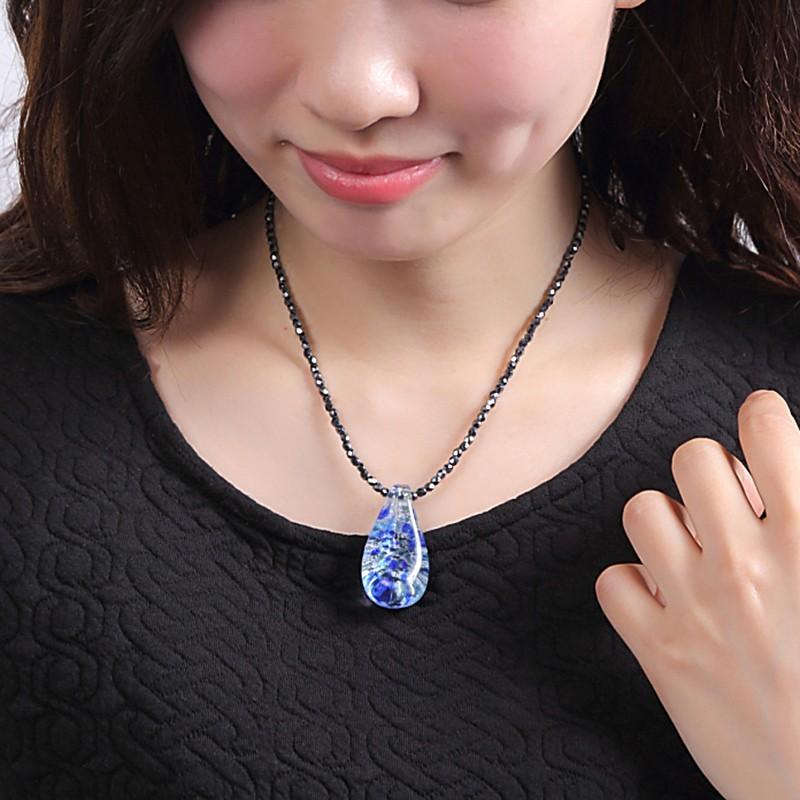 ガラスのジュエリー 水玉インジゴドロップL ネックレス 手作りガラス