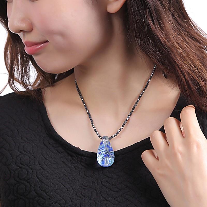 ネックレス ガラス細工 ハンドメイド ガラスのジュエリー 水玉インジゴドロップL ネックレス 手作りガラス