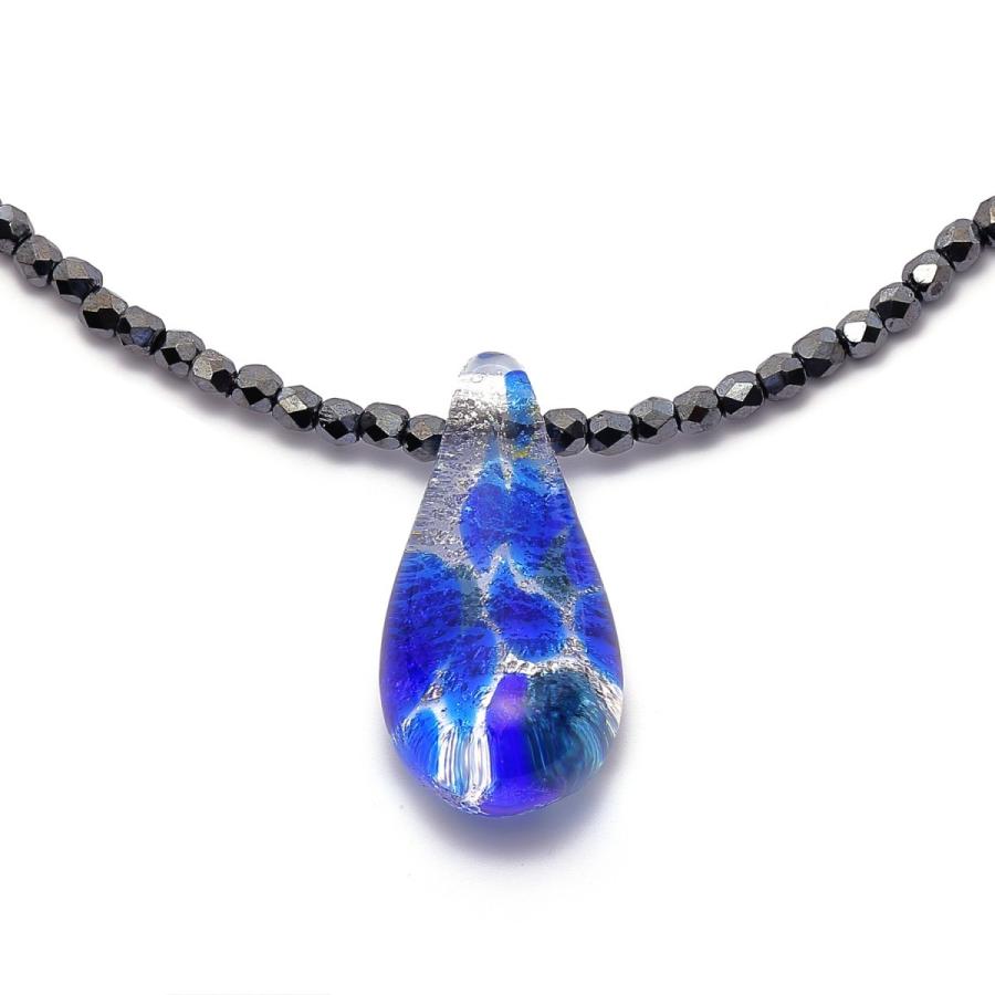 ガラスのジュエリー 水玉インジゴドロップS ネックレス 手作り