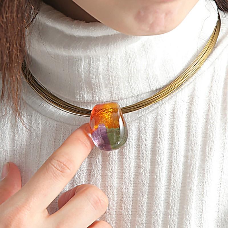 ガラスのジュエリー 紅葉 L ネックレス 手作りガラス細工 ギフト 