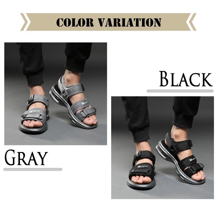 メンズ ベルクロ スポーツサンダル ミッドソール エアークッション内蔵 グレー ブラック 痛くないサンダル おしゃれ 全2色 送料無料 U-041 ギフト 敬老の日 | ブランド登録なし | 01