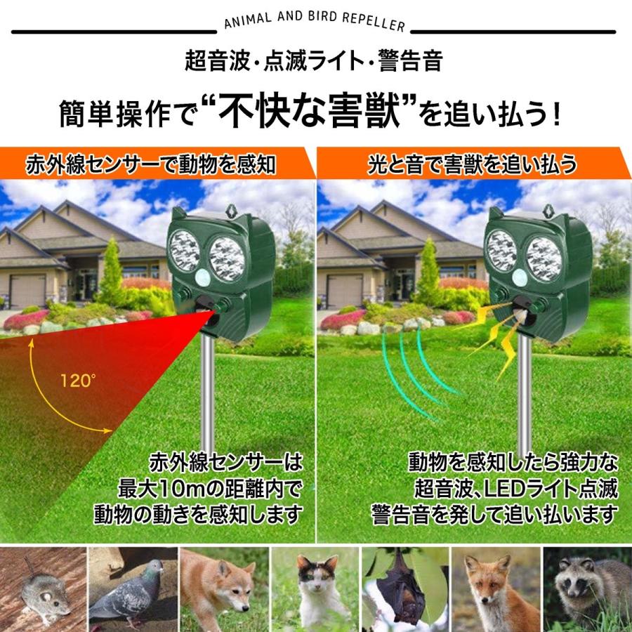 動物撃退器 2個セット ソーラー 充電 送料無料 猫よけ 害獣対策 赤外線ライト センサー ねずみ カラス モグラ ねこ 猫 ネコ 犬 鳥 Ip66 防水 U 071 サンアール ヤフーショップ 通販 Yahoo ショッピング