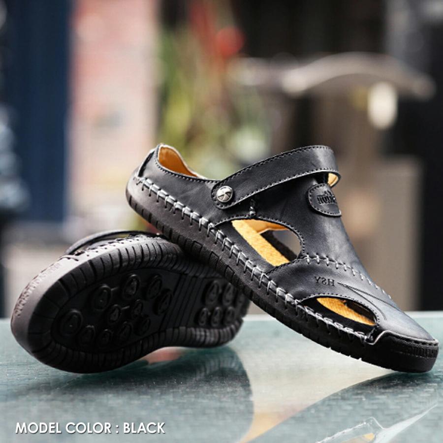 サンダル メンズ 2way ブラック ブラウン バックストラップ 本革 革 レザー ベルト 健康志向 おしゃれ 滑り止め 送料無料 U-106 ギフト 敬老の日 | ブランド登録なし | 05