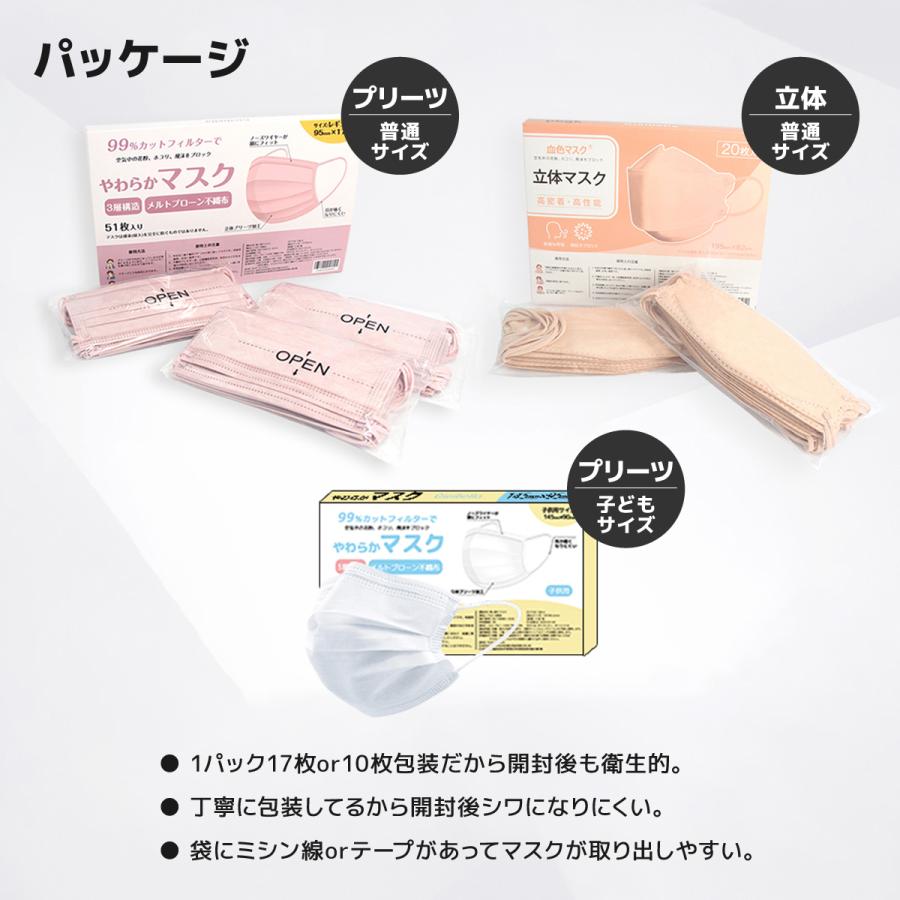 マスク【CICIBELLA】血色マスク 不織布 マスク カラー プリーツ 立体 三層 四層 構造 普通 サイズ ホワイト ベージュ ピンク グレー ブラック UO-518 | ブランド登録なし | 17