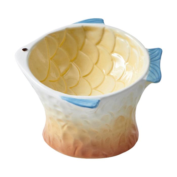 フードボウル エサ皿 陶器製 魚型 子猫 子犬 スカイブルー/ミント