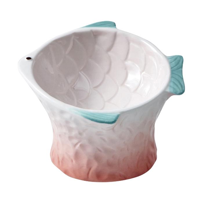 フードボウル エサ皿 陶器製 魚型 子猫 子犬 スカイブルー/ミント