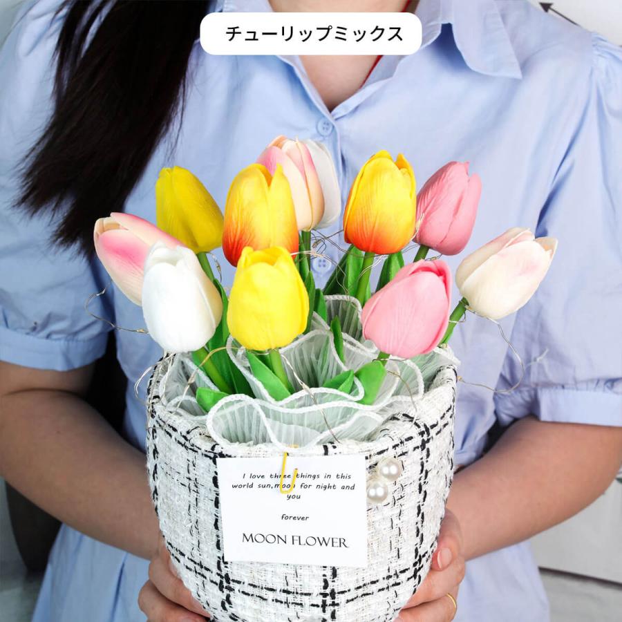 アーティフィシャルフラワー 花束 プレゼント LED ライト付 チューリップ ブーケ 造花 花 ボックス ギフト 誕生日 発表会 US-717 父の日 | ブランド登録なし | 10