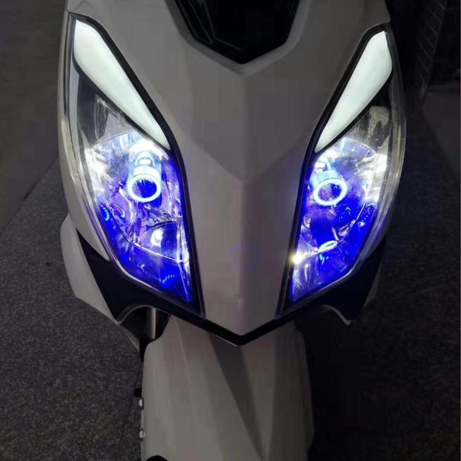Meliore バイク用 LED ヘッドライト イカリング エンジェルアイ H4 高輝度 COB チップ バルブ 高速冷却ファン 搭載 アルミ構造 ブルー レッド ピンク