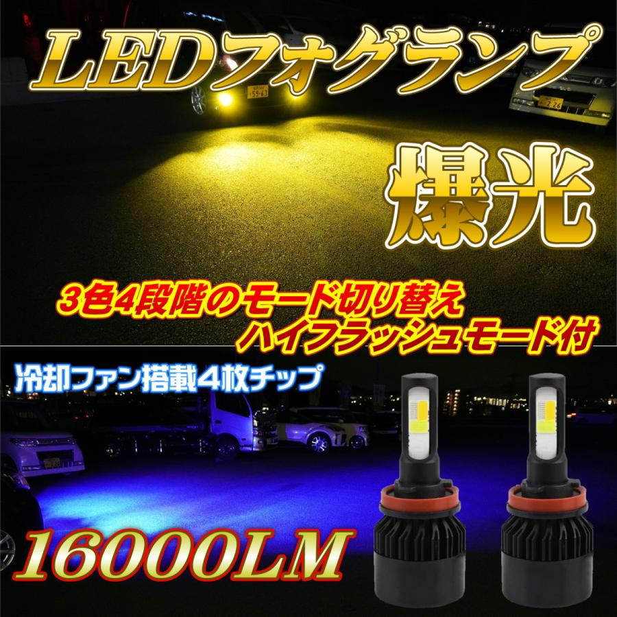 16000lm 4色5パターン白 黄 青 ピンク LED H8 H11 H16 ライト