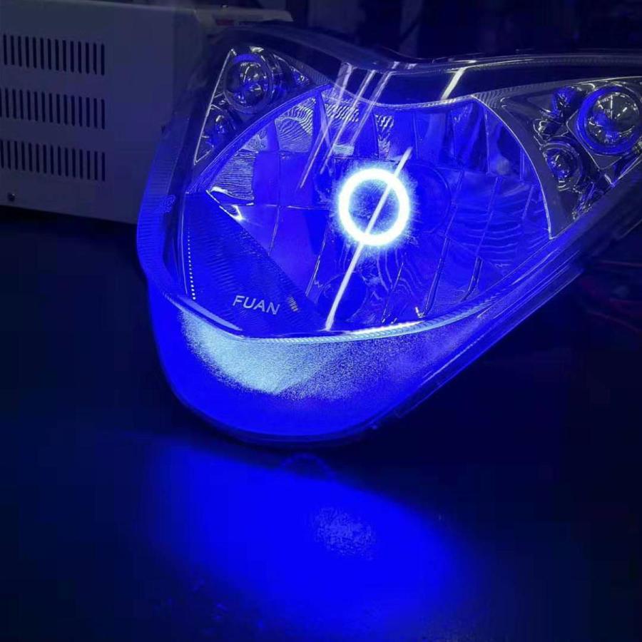 バイク用 H4 Ledヘッドライト イカリング搭載 冷却ファン搭載 アルミ構造 高輝度 トレンド Cob ブルー