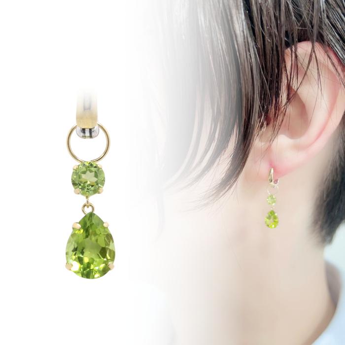 K18 2.2ct ペリドット チャーム ペアシェイプ ワンペア （ピアス 