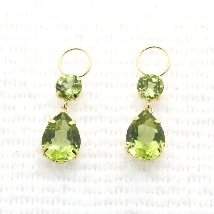 K18 2.2ct ペリドット チャーム ペアシェイプ ワンペア （ピアス