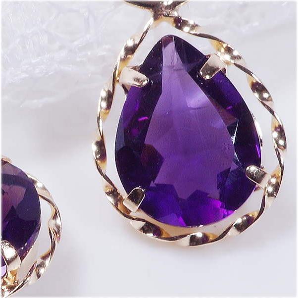 K18 1.6ct アメシスト チャーム ペアシェイプ 18金（ピアス