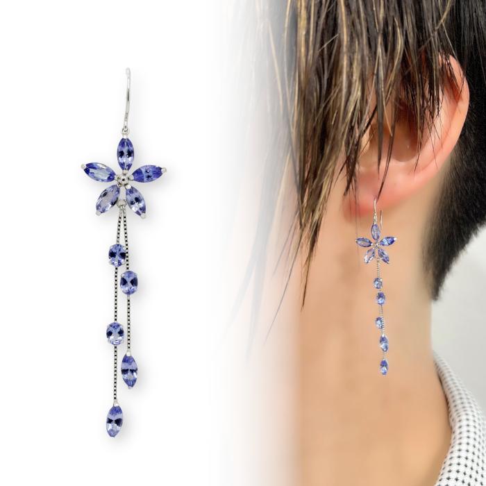 K18WG 4.2ct タンザナイトピアス アメリカン 18金 ホワイトゴールド 12