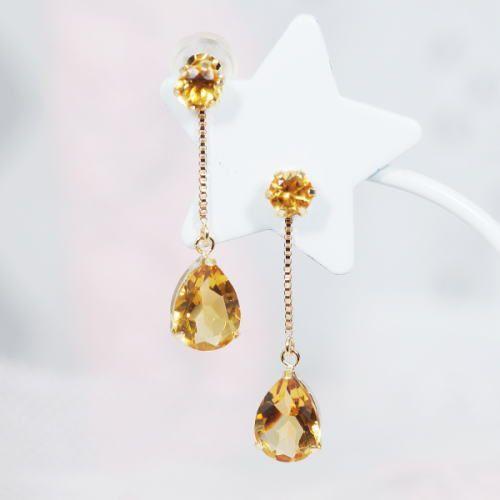 K18 1.2ct シトリンピアス 18金 2WAY : アイラブジュエリー