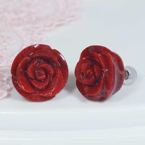 14K 珊瑚 ピアス 薔薇 薔薇のピアス 珊瑚 14KYG コーラルカメオ 英国アンティーク 1900