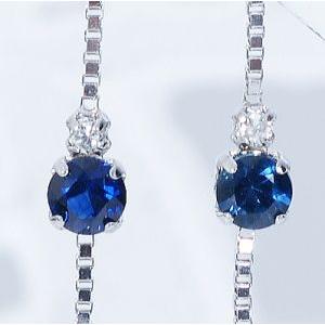 K18WG 0.8ct サファイヤピアス ダイヤ 0.08ct 18金 ホワイトゴールド 