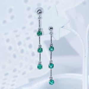 K18WG 0.6ct エメラルドピアス ダイヤ 0.08ct 3ストーン 18金 ホワイト