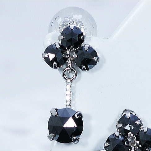 K18WG 0.6ct ブラックダイヤピアス ローズカット 18金 ホワイト 
