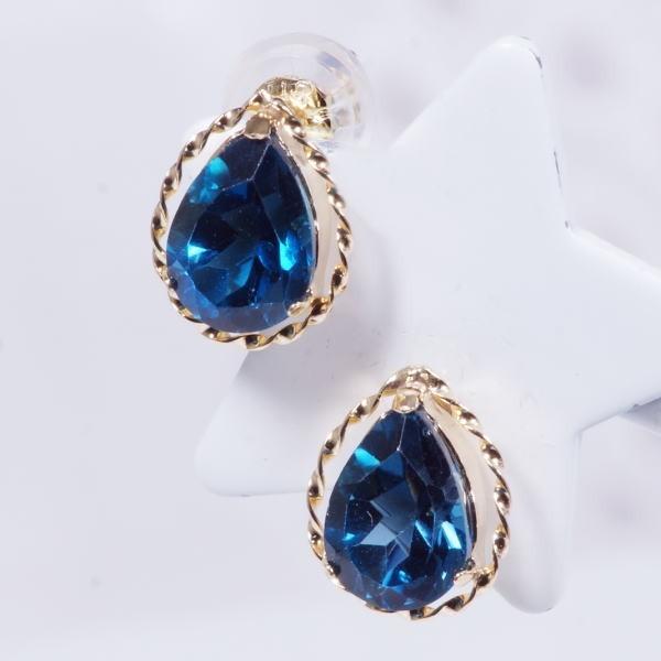 K18 1.5ct ロンドンブルートパーズピアス ペアシェイプ 18金