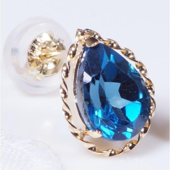 K18 1.5ct ロンドンブルートパーズピアス ペアシェイプ 18金