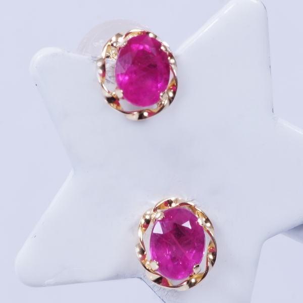 K18 0.4ct ルビー ピアス オーバルカット 18金 7月誕生石 IA-1090 
