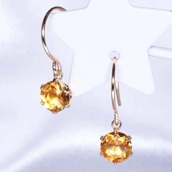 シトリン ピアス ラウンド 計0.8CT アメリカン フック 18金 11月 