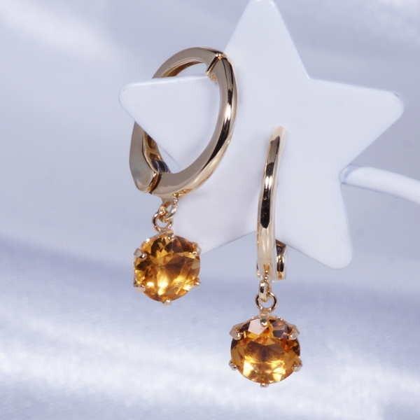 K18 1ct シトリンピアリング ラウンド 18金 11月誕生石