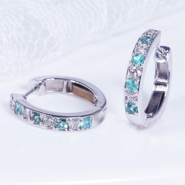 K18WG パライバトルマリンピアス ダイヤ 0.15ct ハーフエタニティー