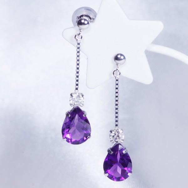 アメシスト ダイヤ スイング ピアス ペアシェイプ ティア ドロップ 計2
