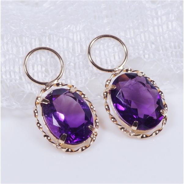 K18 2ct アメシスト チャーム オーバル 18金（ピアス・イヤリング用）2