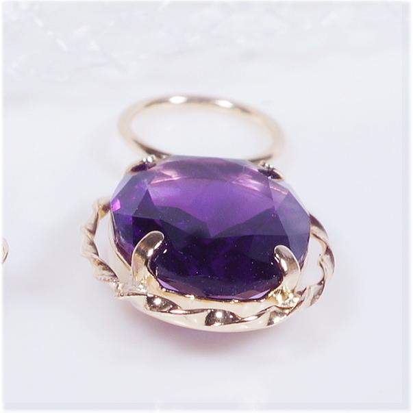 K18 2ct アメシスト チャーム オーバル 18金（ピアス・イヤリング用）2