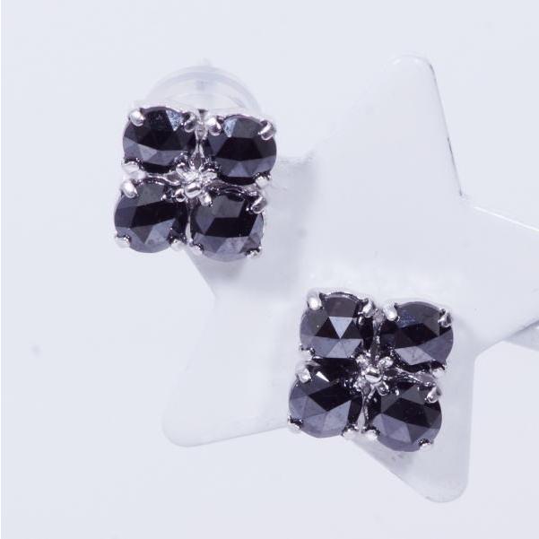 ブラックダイヤ デザインピアス フラワー 計1カラット : アイラブ