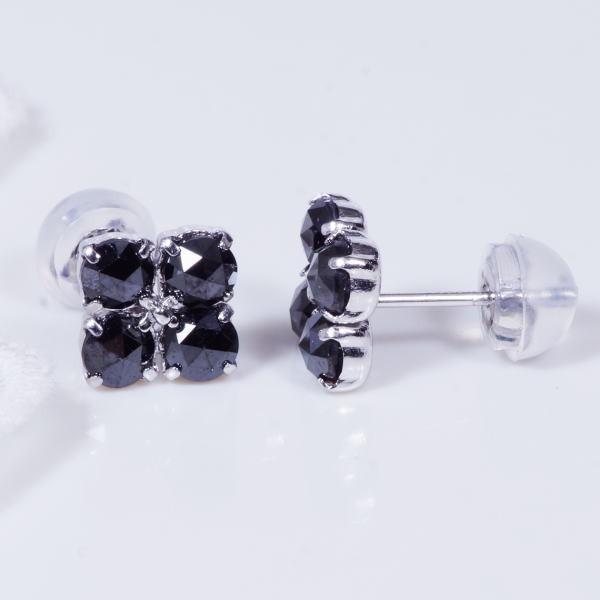 ブラックダイヤ デザインピアス フラワー 計1カラット : アイラブ