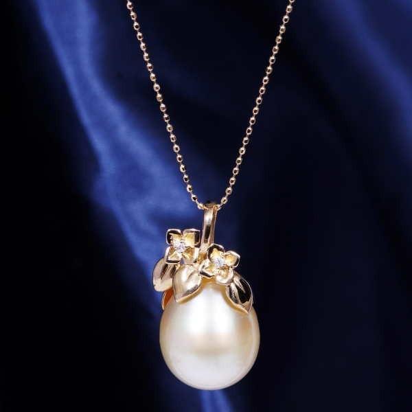K18 12mm ゴールデンパールペンダント ネックレス ダイヤ 0.02ct 18金 