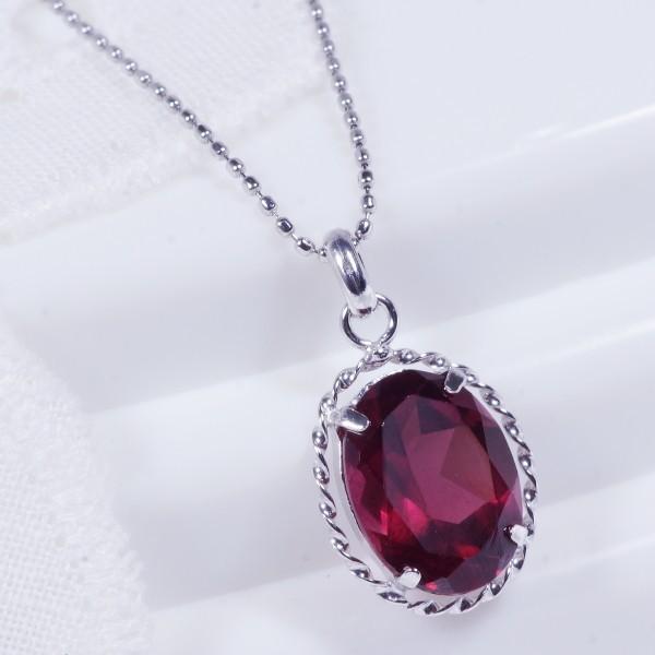 ロードライトガーネット ペンダントネックレス 1カラット オーバルミックスカット プラチナ ひねり ツイスト 45cm　1月誕生石 特別奉仕品