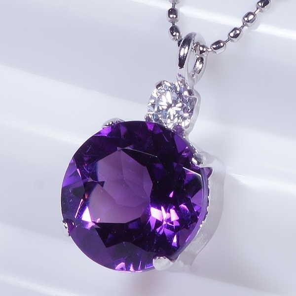 アメシスト ダイヤ ペンダントネックレス 1カラット ラウンドカット  