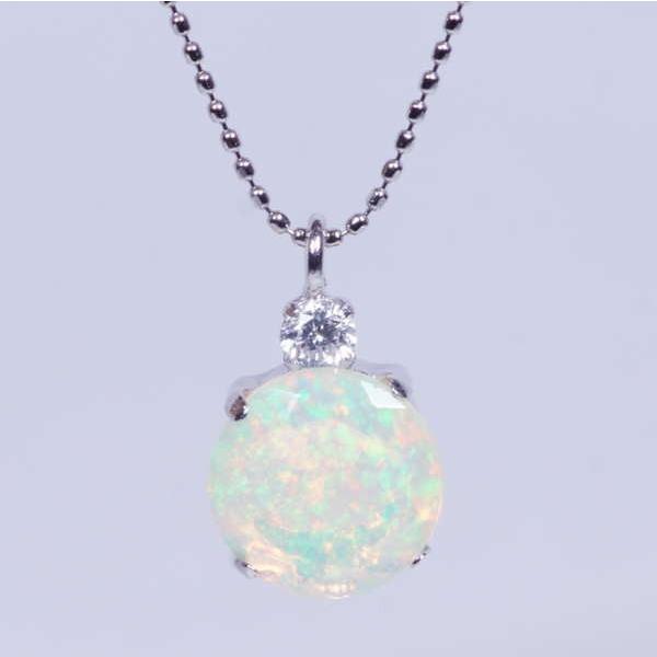 PT 0.6ct オパール ペンダント ネックレス ラウンド プラチナ ダイヤ 0.05ct 10月誕生石