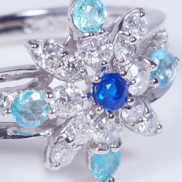 純プラチナリング アウイナイト・パライバトルマリン パライバトルマリン/アウイナイト プラチナリング(鑑別書付