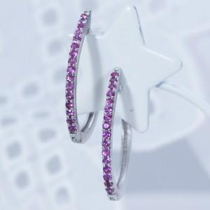 18金ホワイトゴールドピンクサファイヤフープピアス（中折式）