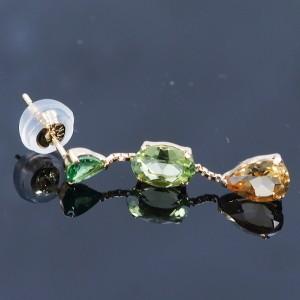 K18 カラーストーン ピアス グリーンガーネット ペリドット シトリン 