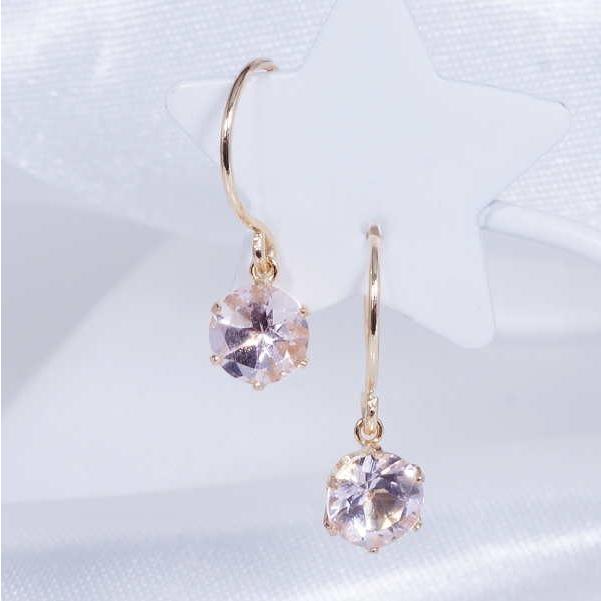 K18 0.8ct モルガナイトピアス ラウンド アメリカン 18金 ピンクアクア