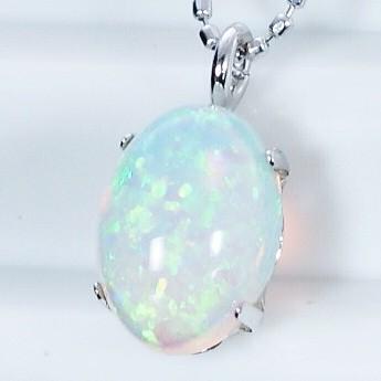 K18WG 0.3ct オパール ペンダント ネックレス 18金ホワイトゴールド 