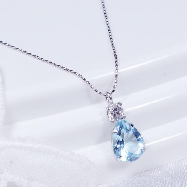 PT 0.8ct アクアマリンペンダント ネックレス ペアシェイプ ダイヤ 0.1ct プラチナ 45cm ３月誕生石