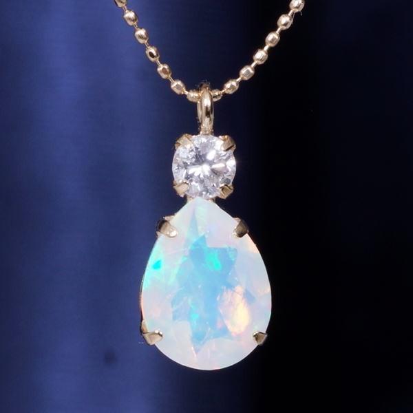 K18 0.6ct オパールペンダント ダイヤ 0.1ct ペアシェイプ 18金 45cm 