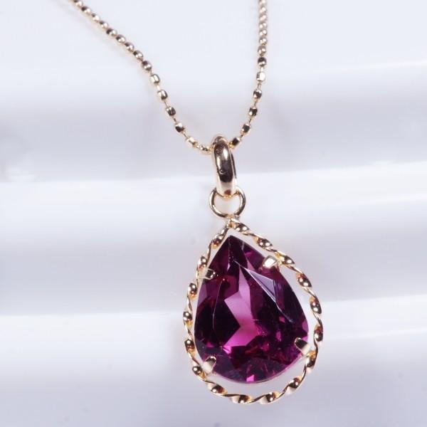 ロードライトガーネット ペンダントネックレス 1カラット ペアシェイプカット 18金 ひねり ツイスト 45cm1月誕生石