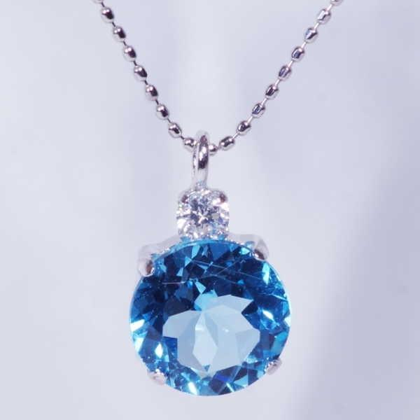 PT 1ct ブルートパーズペンダント ネックレス 1カラット ラウンド