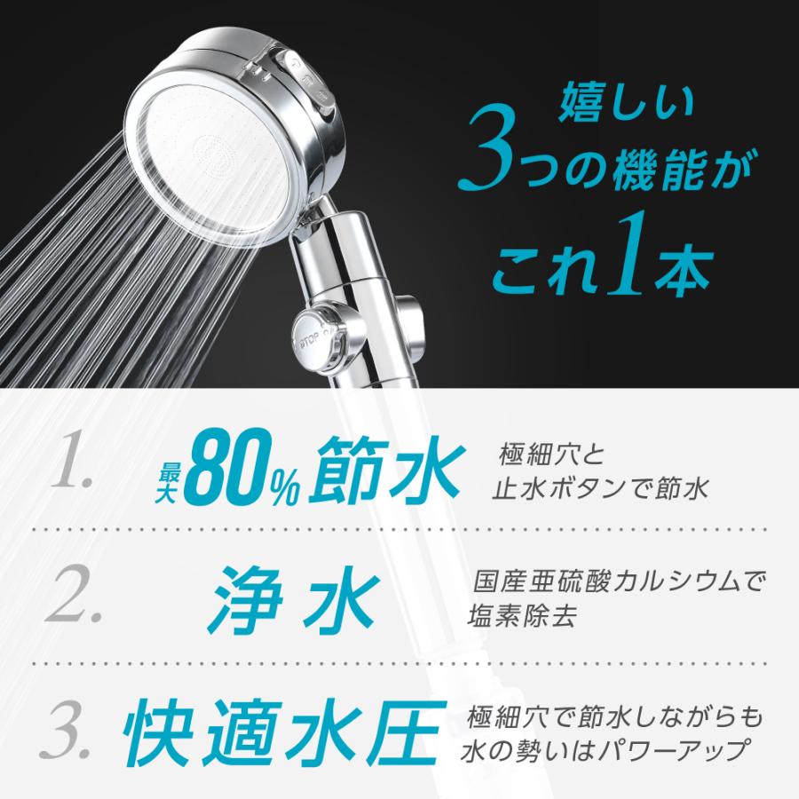 【LDKベストバイ3冠受賞】日丸屋製作所 シャワーヘッド 日本製塩素除去剤 節水 浄水 止水ボタン 水流調整 角度調整 アダプター付 国際基準G1/2 ギフト｜japanmall｜10