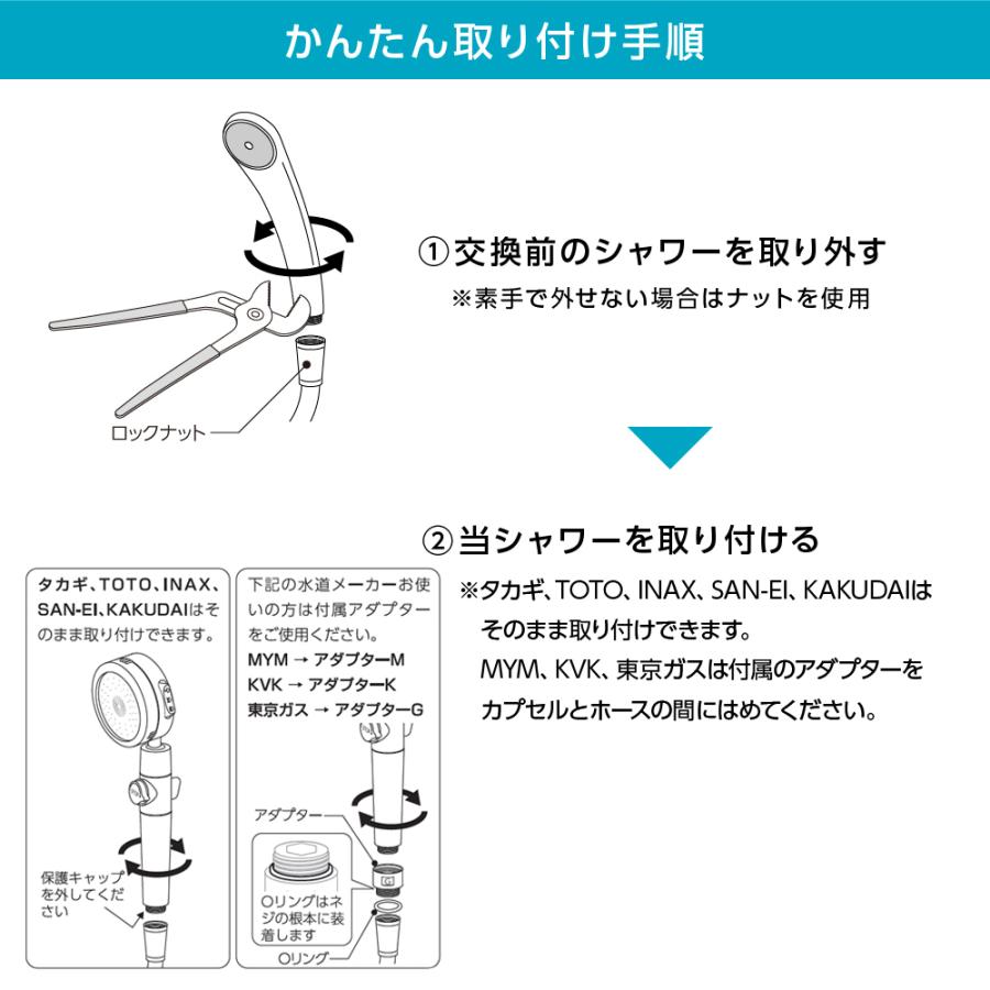 【LDKベストバイ2冠受賞】日丸屋製作所 シャワーヘッド 日本製塩素除去剤 節水 浄水 止水ボタン 水流調整 角度調整 アダプター付 国際基準G1/2 ギフト｜japanmall｜10