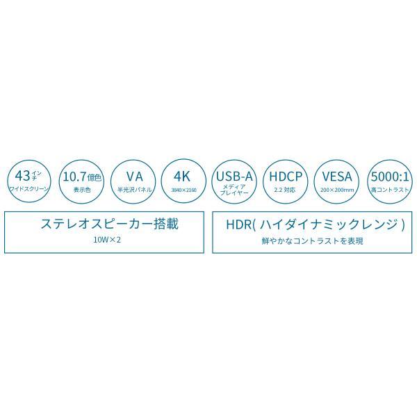 43インチ VAパネル搭載 大型4K液晶モニター JN-V43UHDR-U-H5 HDMI HDR USB再生対応 サイネージ 【本通】 ジャパンネクスト